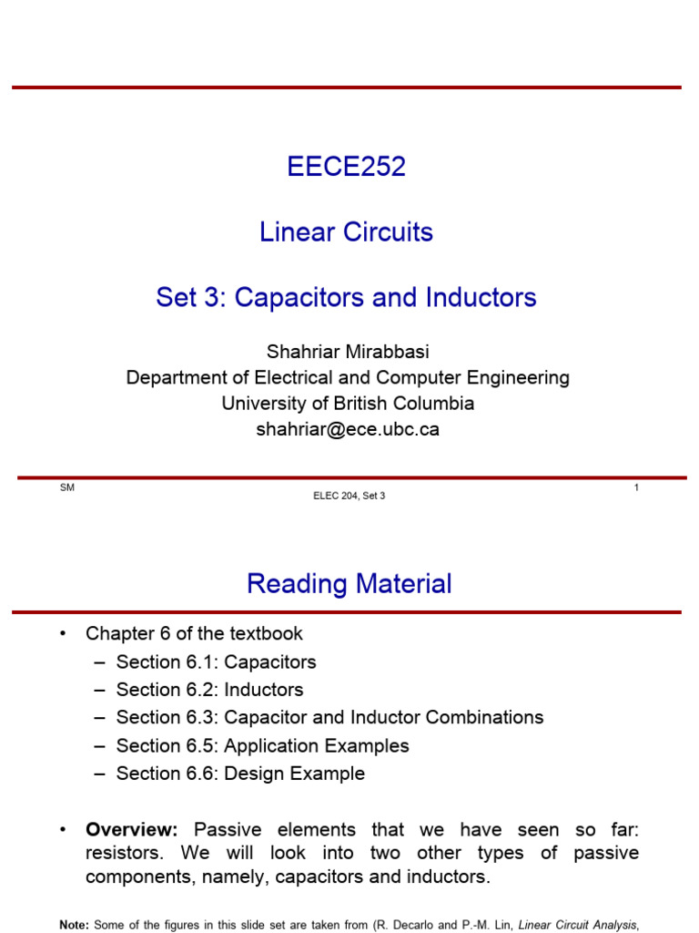 Capacitors and Inductors Lecture Notes PDF Capacitor Inductor