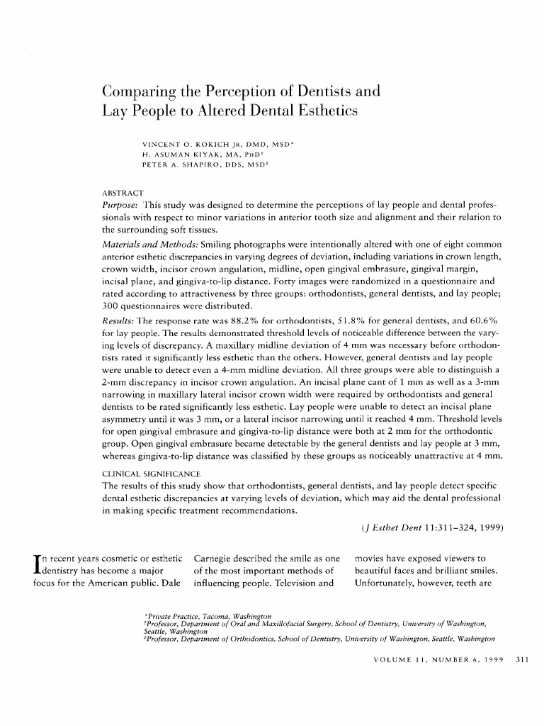Comparing The Perception of Dentists and Lay People To Altered Dental ...