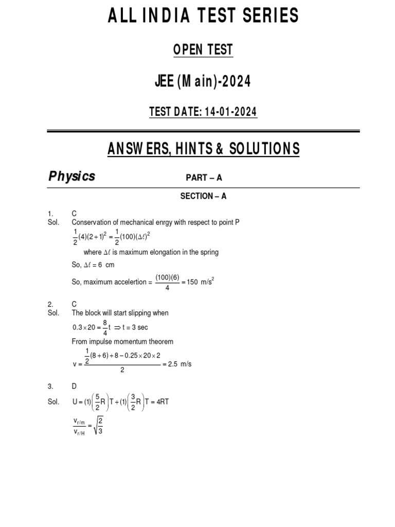 Open test solutions pdf physics nature