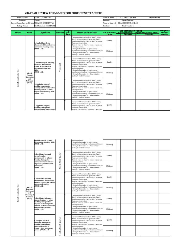2024 Midyear Review Form For USE PDF Mentorship Learning