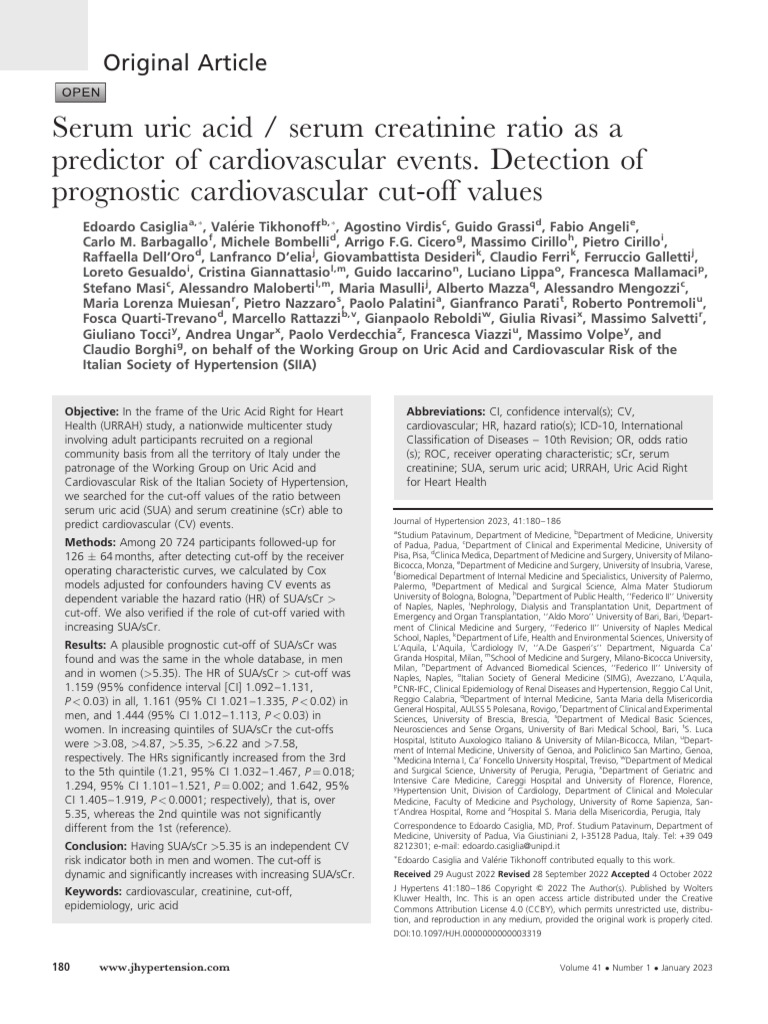 Serum Uric Acid Serum Creatinine Ratio As A P Download Free PDF