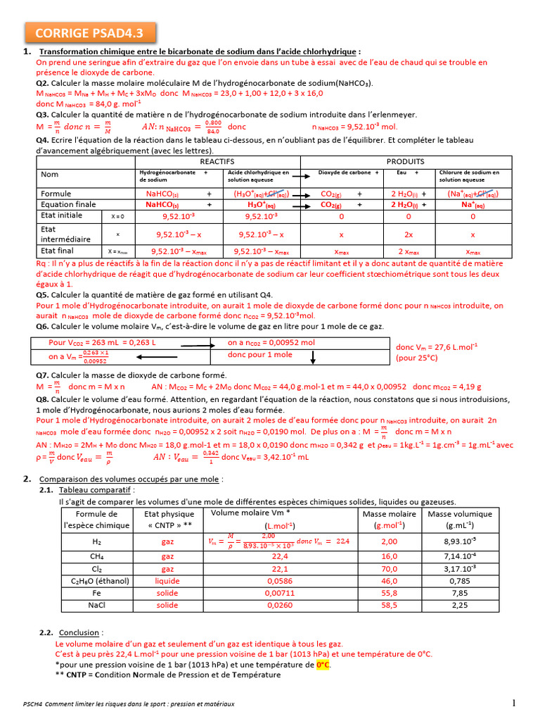Masse molaire du bicarbonate de sodium PDF Bicarbonate de sodium Gaz — free download