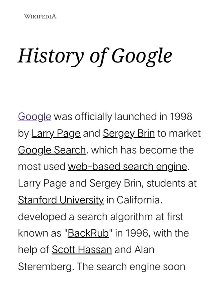 Brief History of Google Founding | PDF | Art