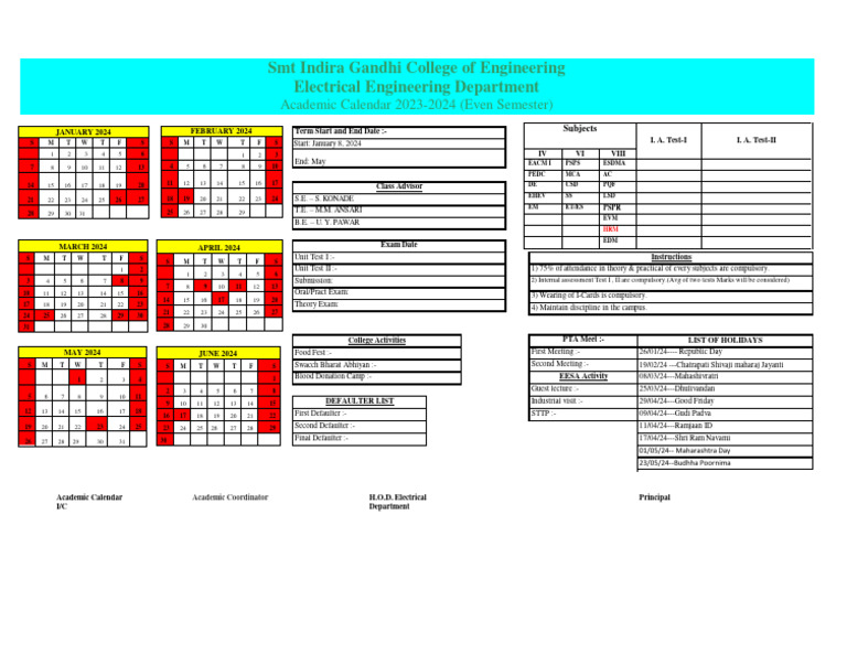 Academic Calendar 2023-2024 (Even Sem) | PDF