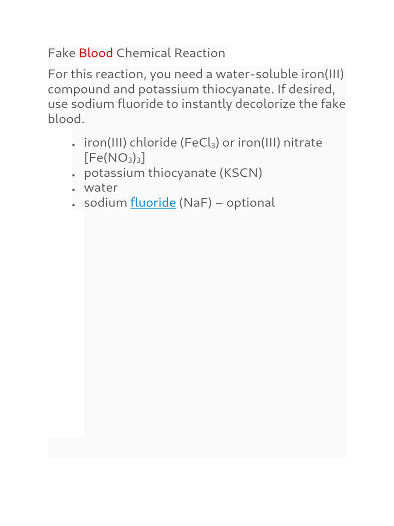 Fake Blood Chemical Reaction PDF