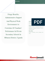 Fringe Benefits, Administrative Support and Physical Work Environment As Correlates of Teachers' Performance in Private Secondary Schools in Mbarara District, Uganda