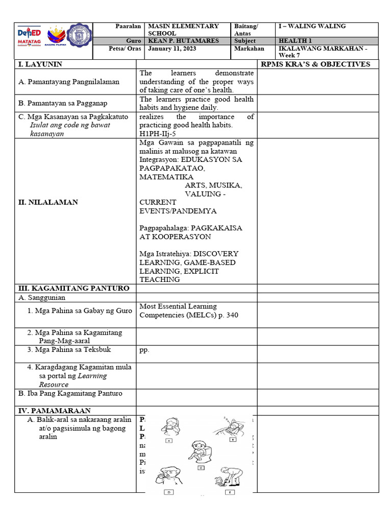 DLP - HEALTH1 Mga Gawain Sa Pagpapanatili Ng Malinis at Malusog Na