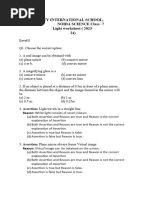 Amity International School, Noida Science Class - 7 Light Worksheet (2023-24)