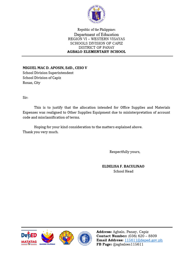 Justification Letter MOOE PDF