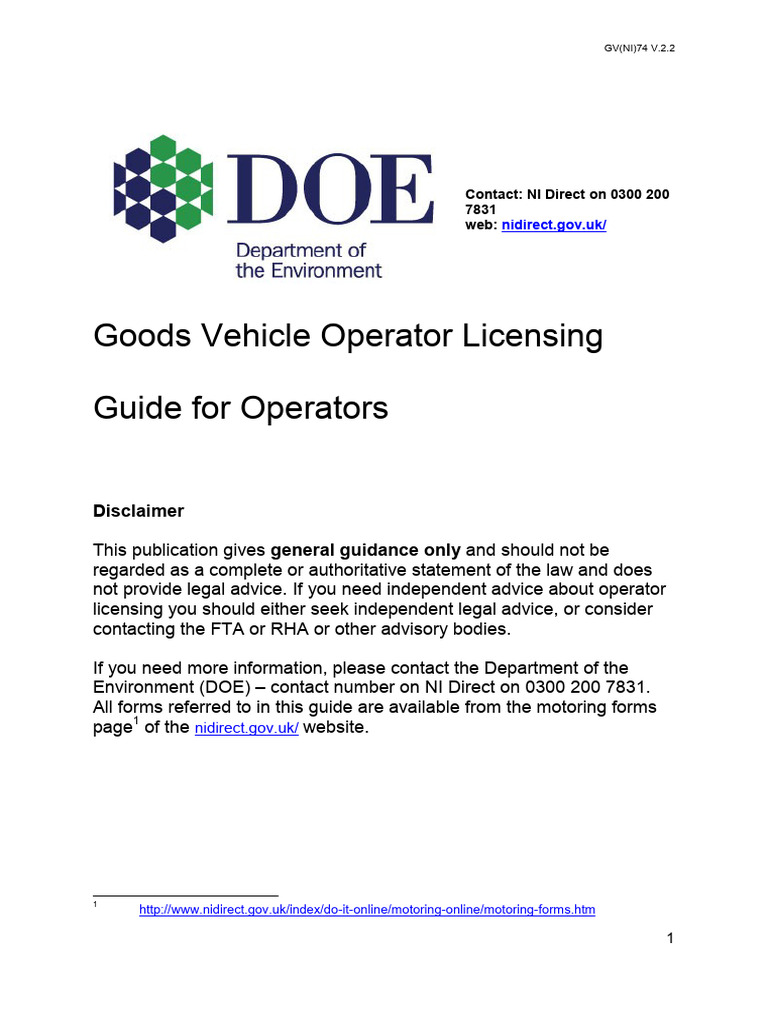 Goods Vehicvles (NI) 74 Guide For Operators V 2.2 | Download Free PDF ... image.