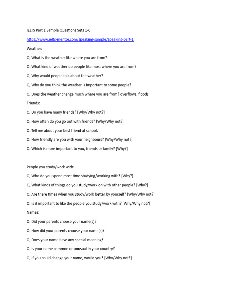 Ielts Part 1 Sample Questions 1 Pdf Fast Food Tourism