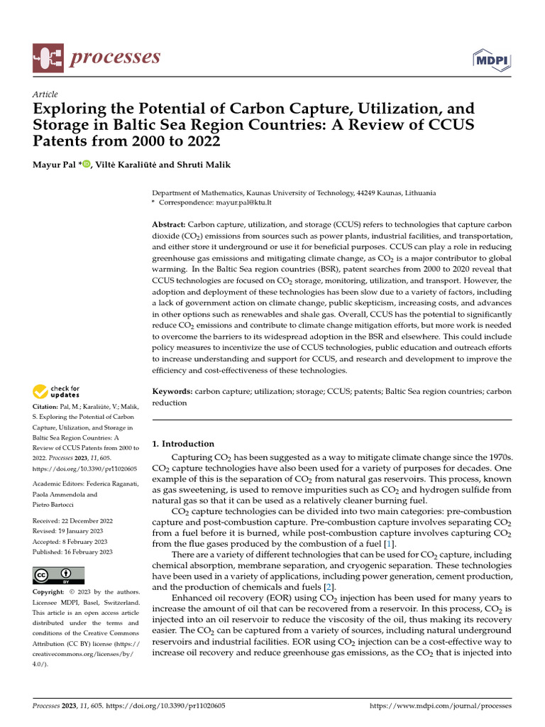 Processes 11 00605 v2 | PDF | Carbon Capture And Storage | Carbon Dioxide