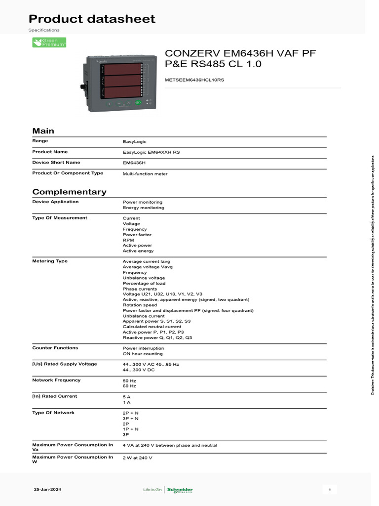 EM6436H Multifunction Energy Meter | PDF | Electromagnetic ...