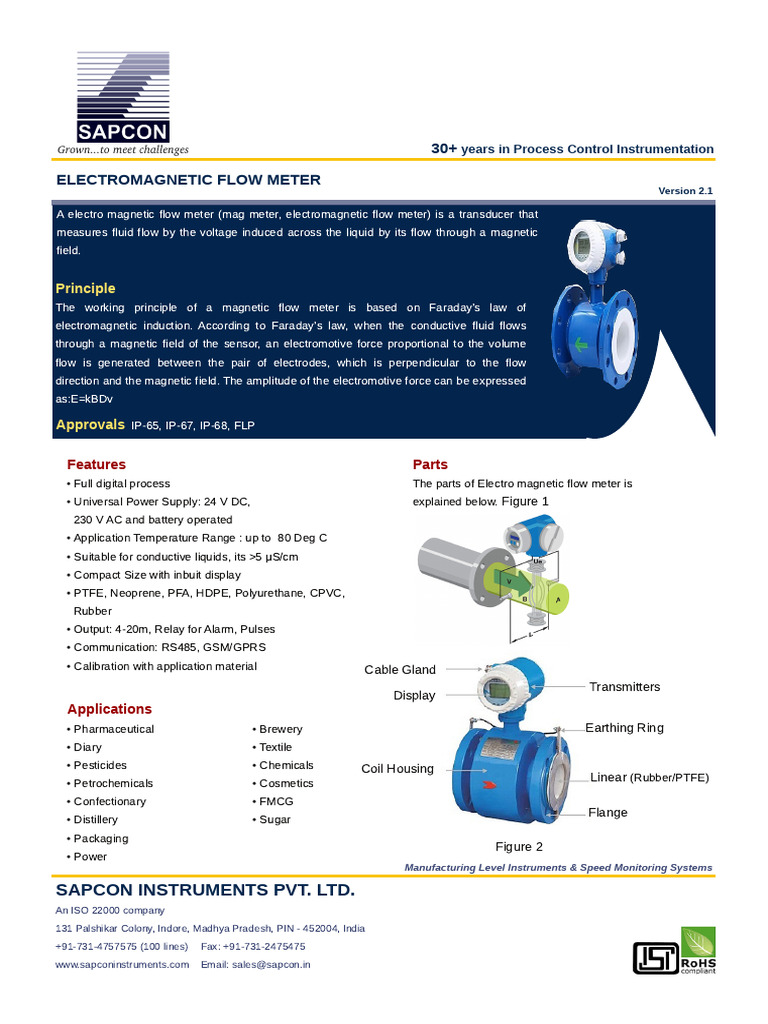 Sapcon Electromagnetic Flow Meter-4 | PDF | Electromagnetic Induction ...