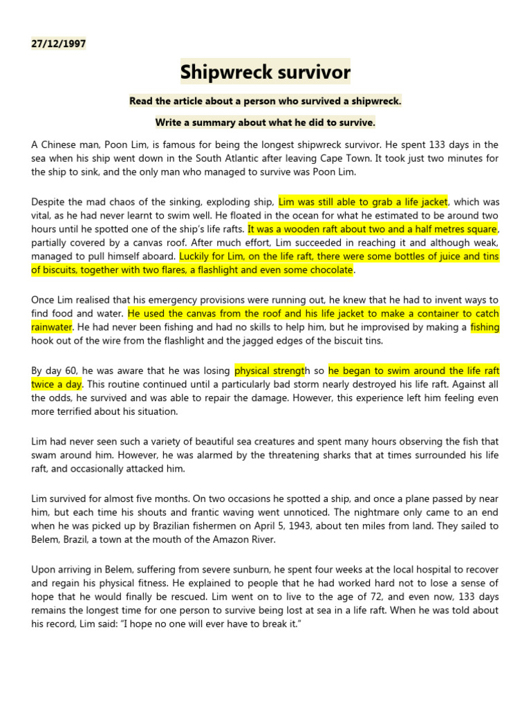4) Writing Summary - Shipwreck & Informal Letter | Download Free PDF ...