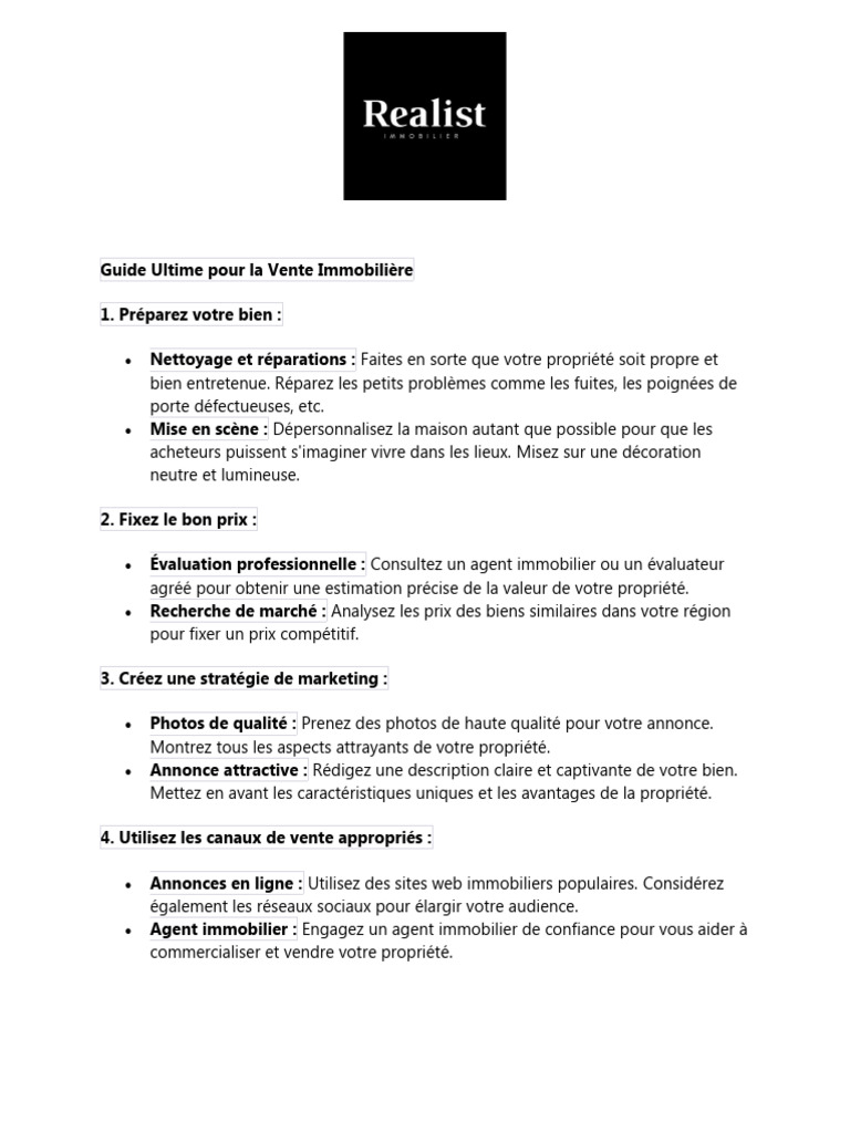 Guide Complet pour Vendre un Bien Immobilier | PDF | Sodles | Économie