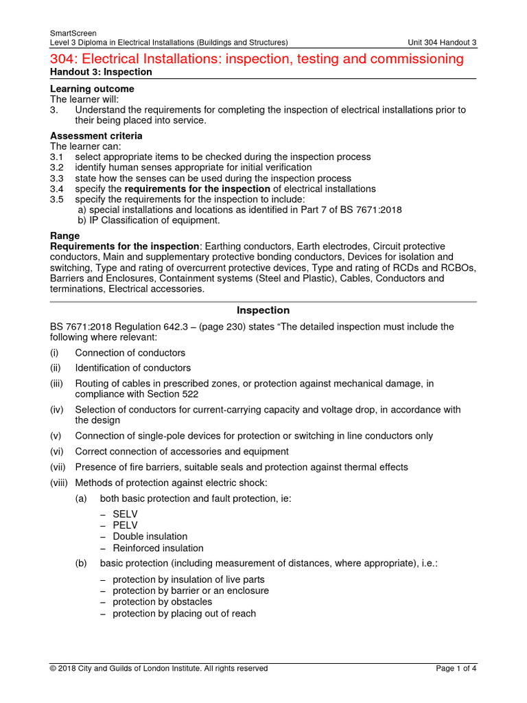 l3 304-03 Handout Inspection 2018 | PDF | Electrical Wiring | Materials