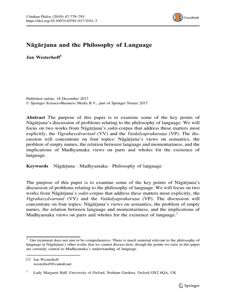 Jan Westerhoff-Nāgārjuna and The Philosophy of Language | PDF