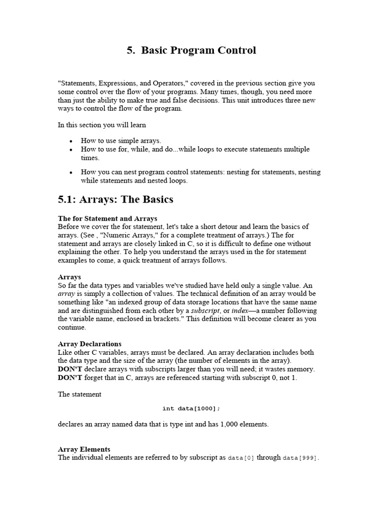 C Program Control: Loops & Arrays | PDF | Control Flow | Computer Program