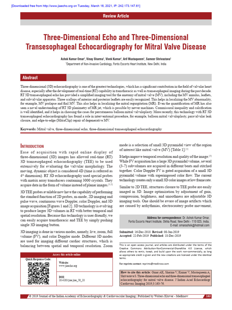 3D Echo for Mitral Valve Analysis | PDF
