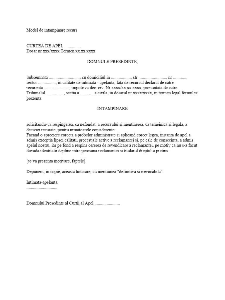 Model de Intampinare Recurs | PDF