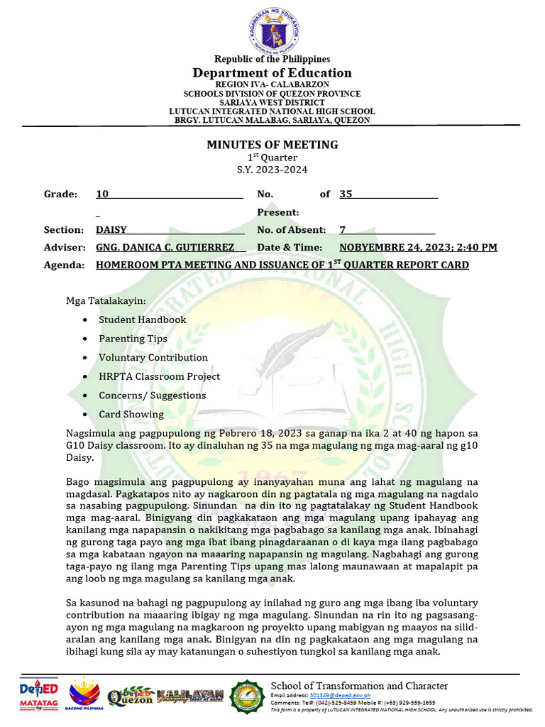 Minutes of Meeting Template | PDF