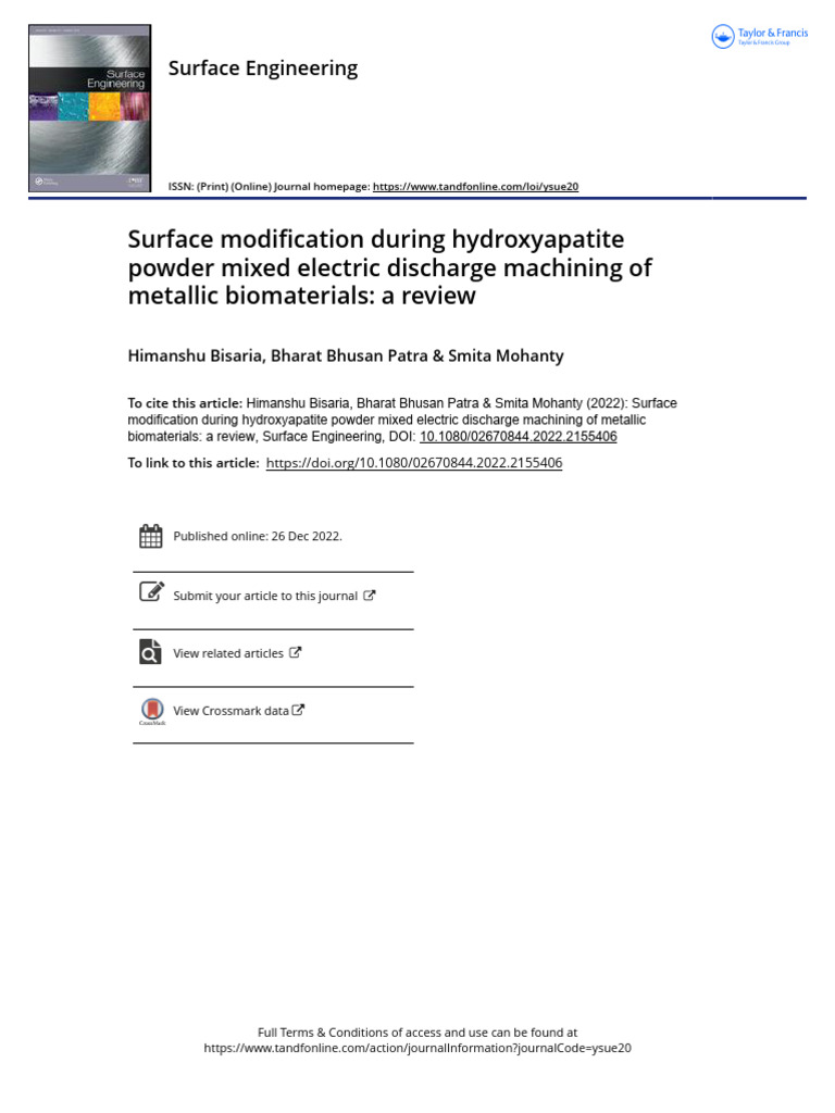 Surface Modification During Hydroxyapatite Powder Mixed Electric ...