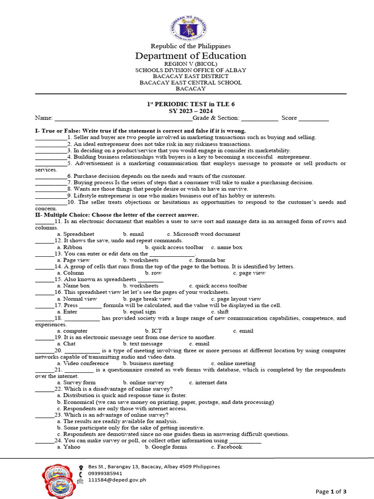 TLE 6 Periodic Test | PDF | Spreadsheet | Internet