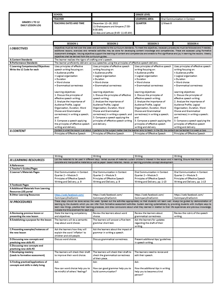 Oral Communication Q2 W6 Pdf Learning Educational Assessment