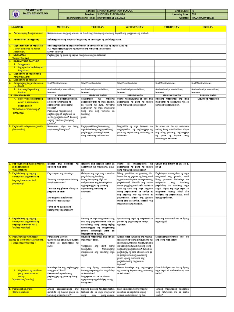 DLL - Esp 4 - Q2 - W2 | PDF