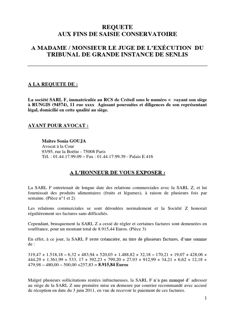 Requête de saisie conservatoire urgente | PDF | Banques | Crédit