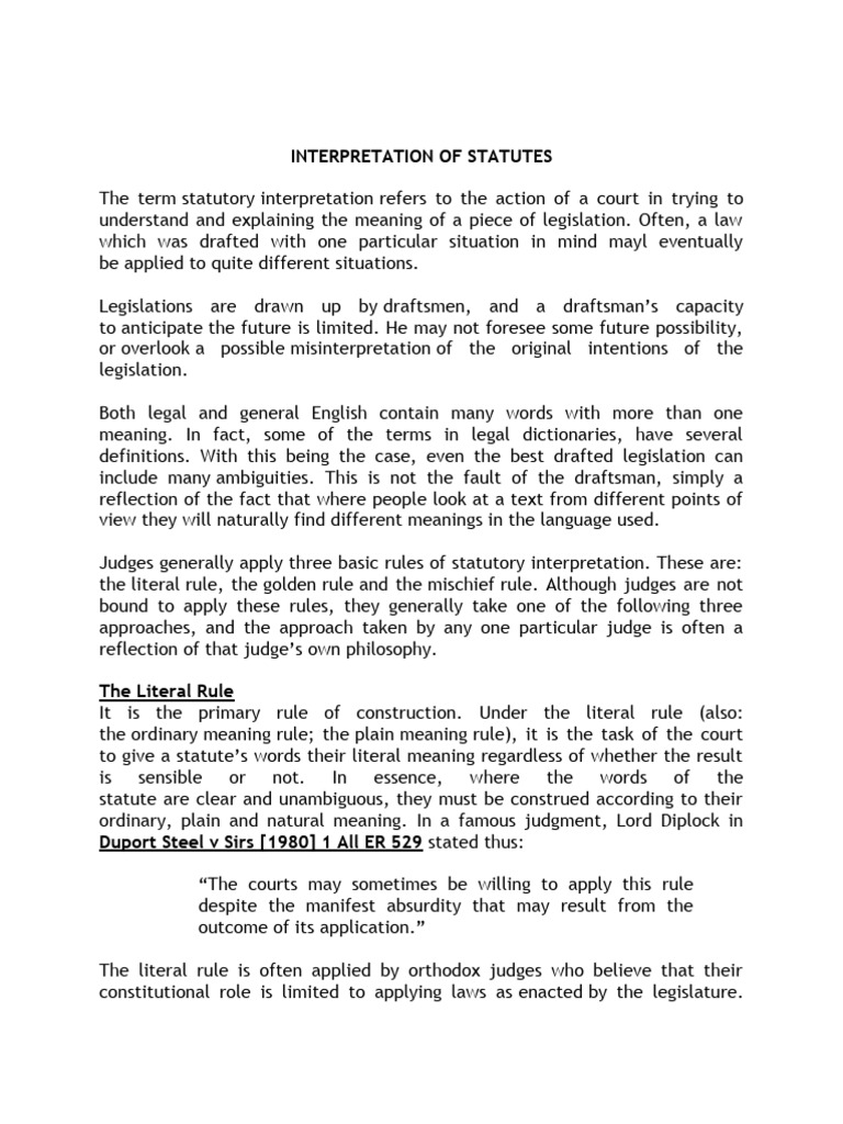 Interpretation Of Statutes Meaning In Law