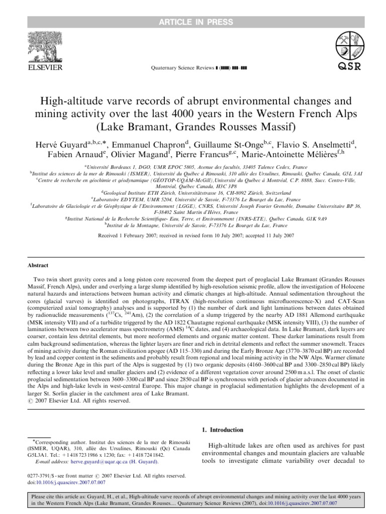 Guyard et al. 2007 Highaltitude varve records of abrupt