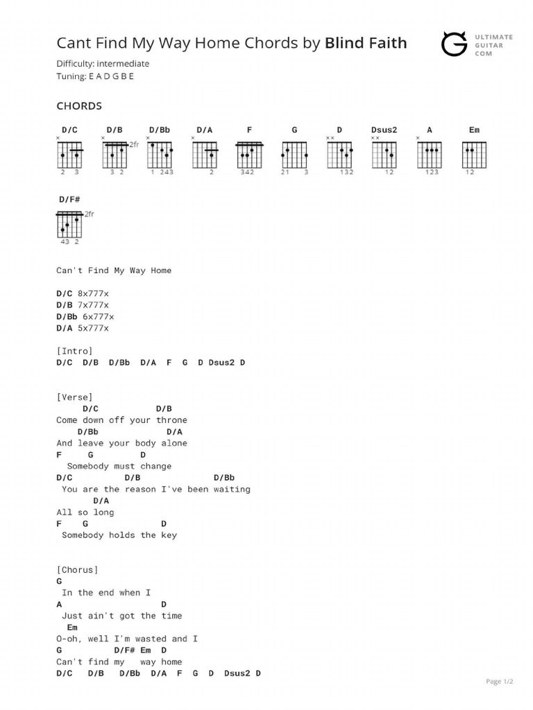 Cant find my way home chords pdf