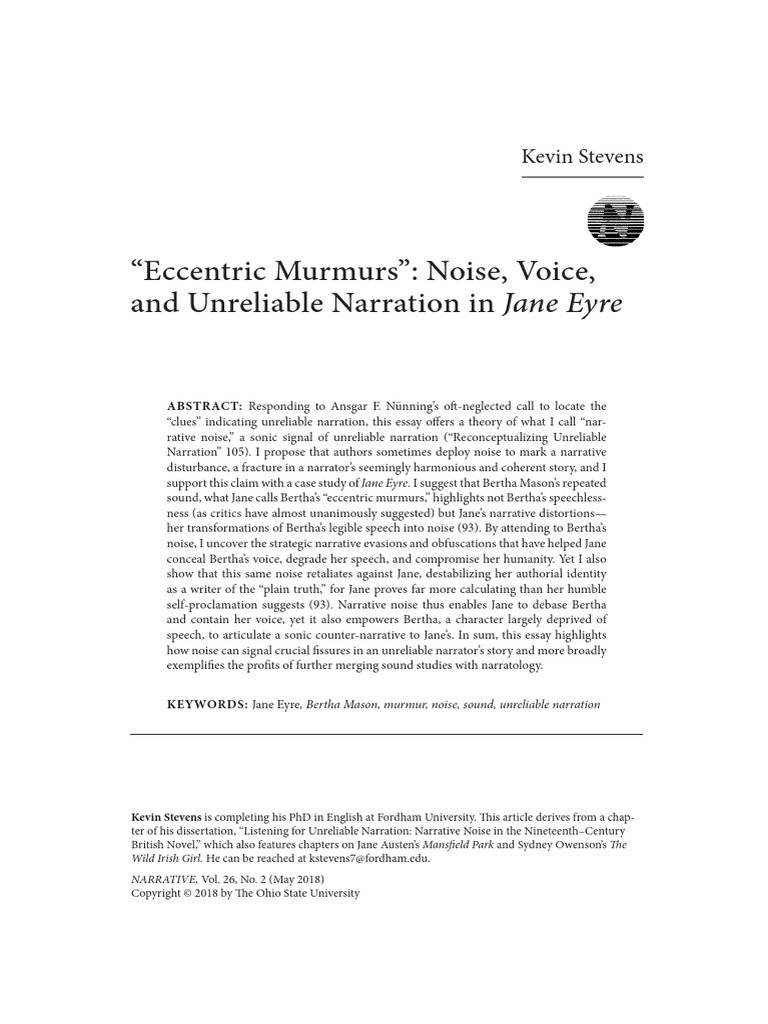 Noise Voice And Unreliable Narration Jane Eyre Pdf Narrative