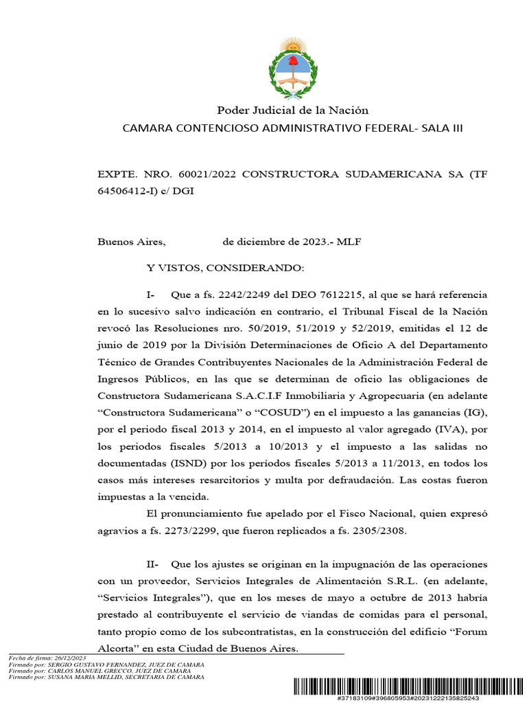 Jurisprudencia 2023 - Fallo Constructora Sudamericana S.A. Ley 11.683