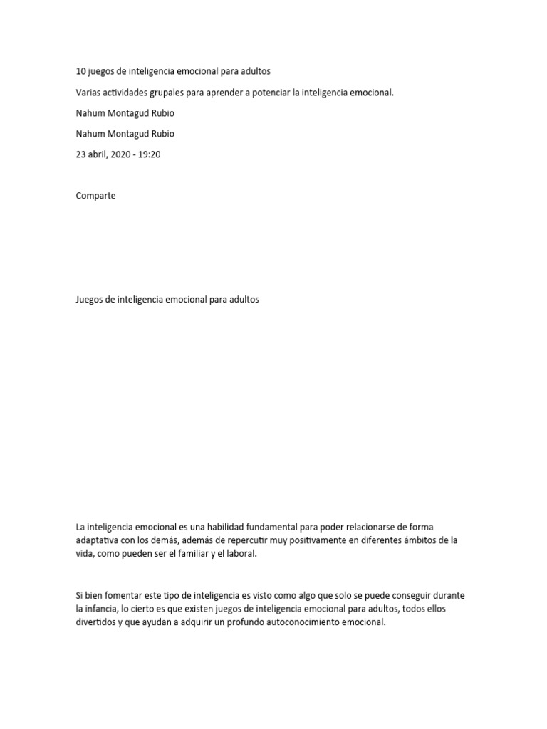 10 Juegos de Inteligencia Emocional Adultos | PDF | Las emociones ...