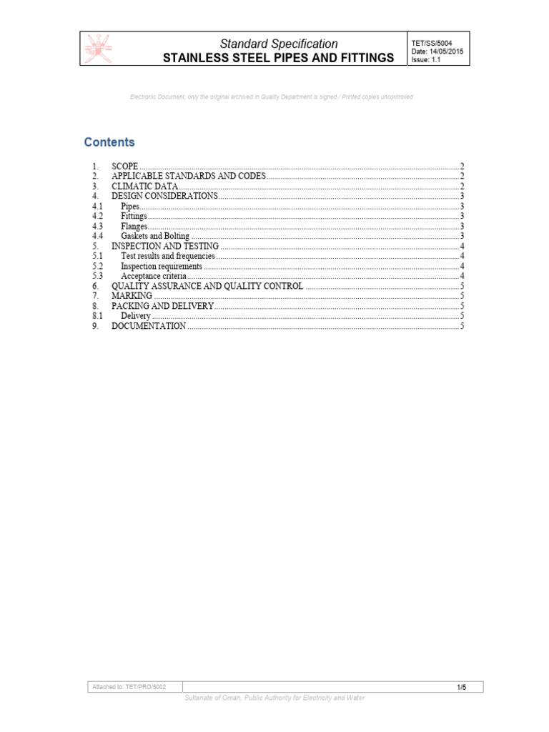 Stainless Steel Pipes & Fittings Spec | PDF | Pipe (Fluid Conveyance ...