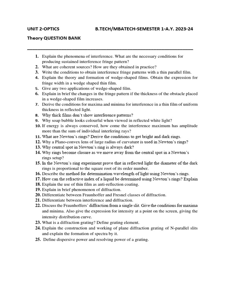 Updated UNIT 2 Optics_question bank_202324 PDF