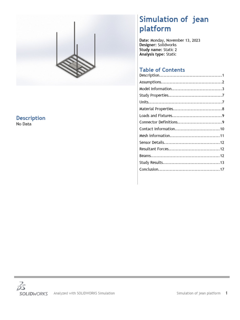 SOLIDWORKS Static Analysis Report | PDF | Density | Strength Of Materials