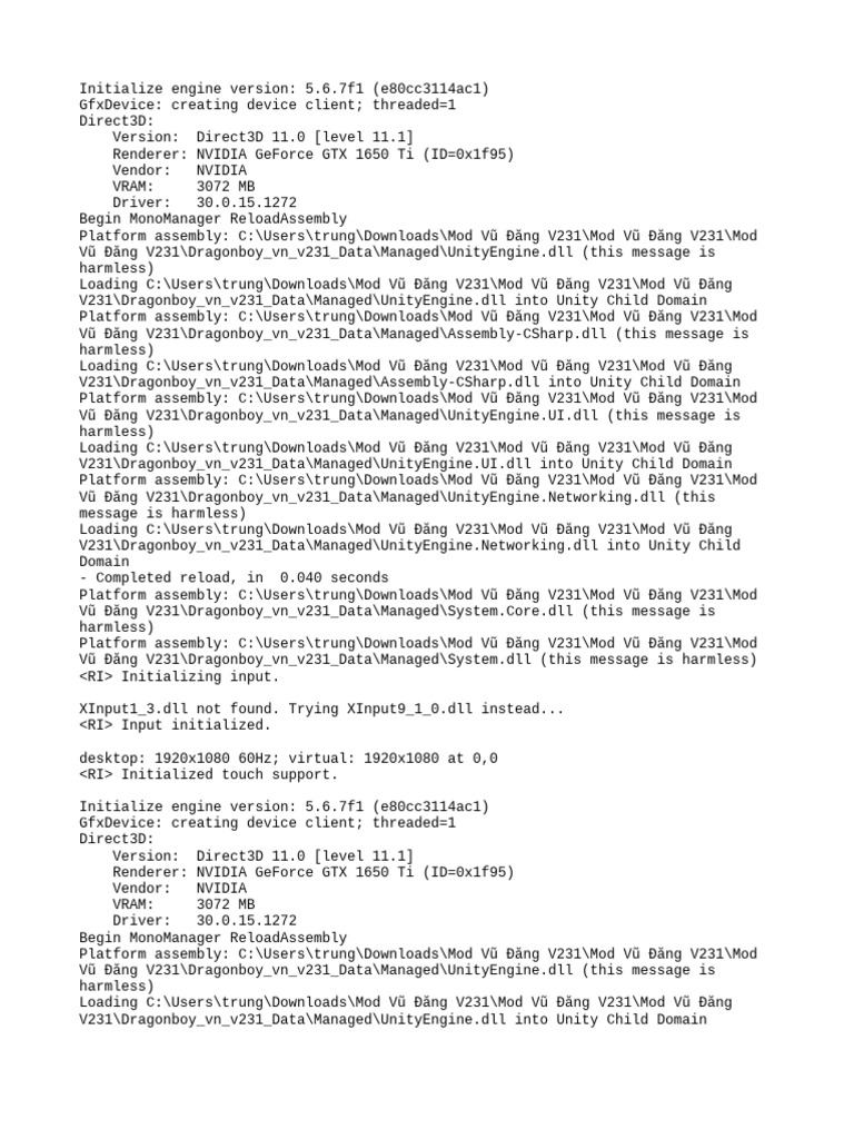 Unity Output Log