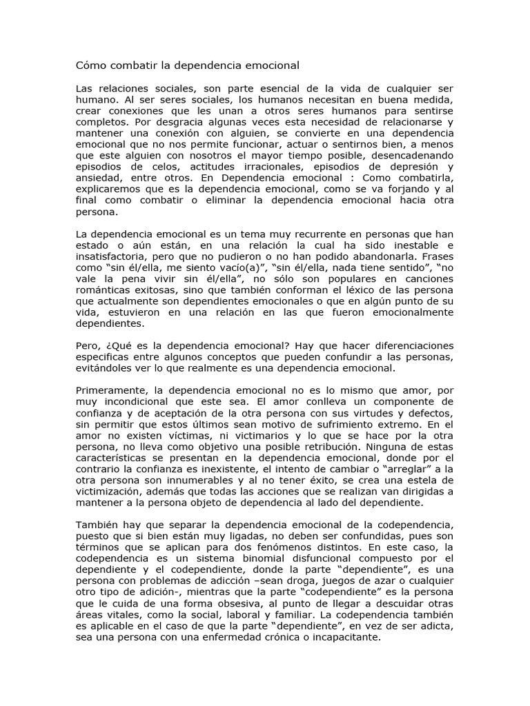 Cómo Combatir La Dependencia Emocional PDF