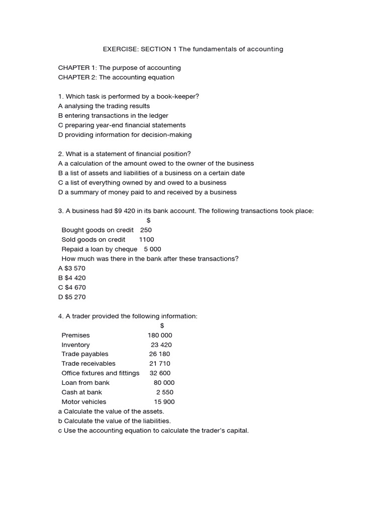 Exercise Section 1 | PDF | Debits And Credits | Balance Sheet