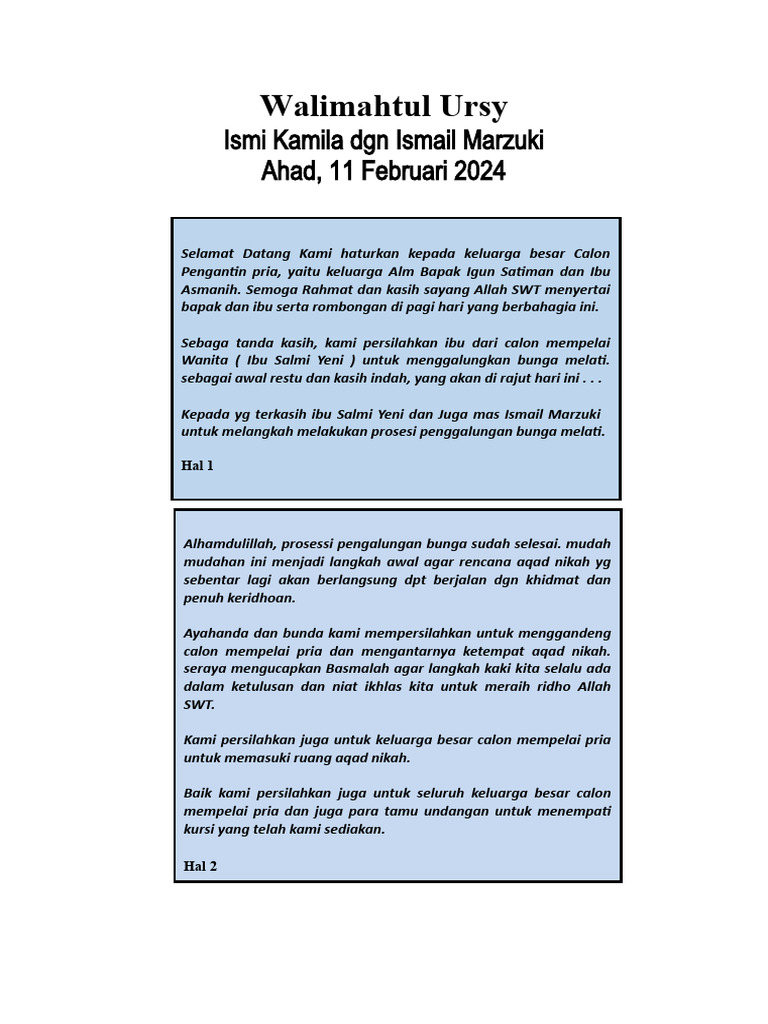 SUSUNAN MC Ismi & Ismail, 14 Februari 2024 | PDF