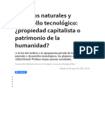 Recursos Naturales y Desarrollo Tecnológico. Propiedad Capitalista o Patrimonio de La Humanidad