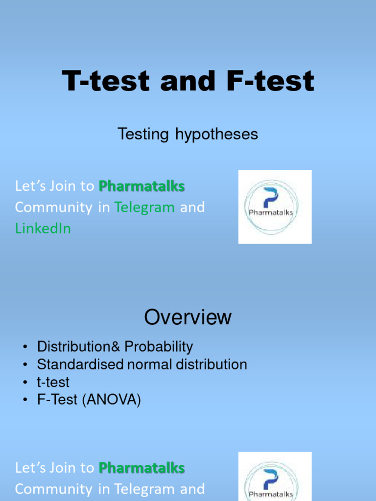 T-tests and F-tests in Statistics | PDF