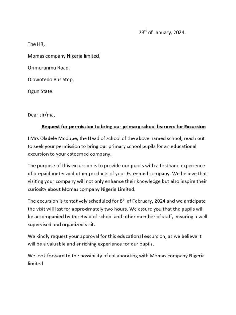 Excursion Letter PDF