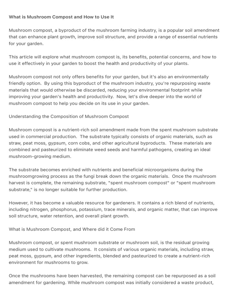 What is Mushroom Compost and How to Use It | PDF