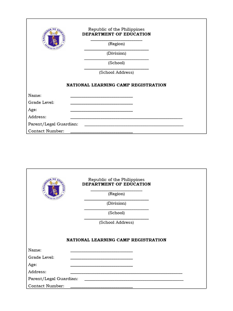 National Learning Camp Registration Form | PDF | Social Science