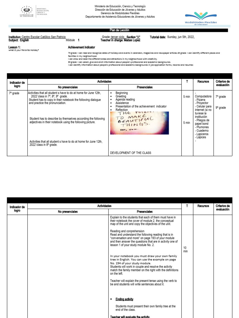 Lesson 1 Modulo 2 Septimo Modulo 1 Ingles Download Free Pdf Linguistics
